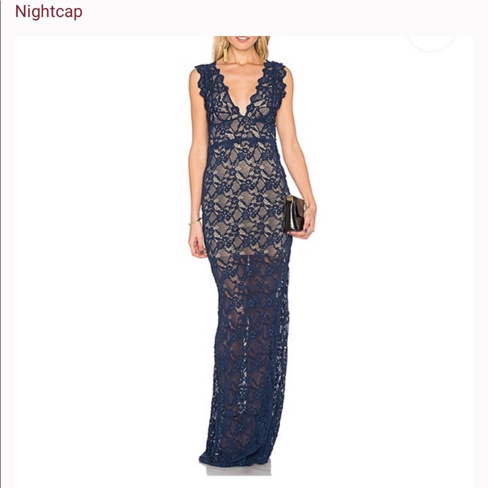 Nightcap Navy Lace Gown | Size 2 (fits 4/6)